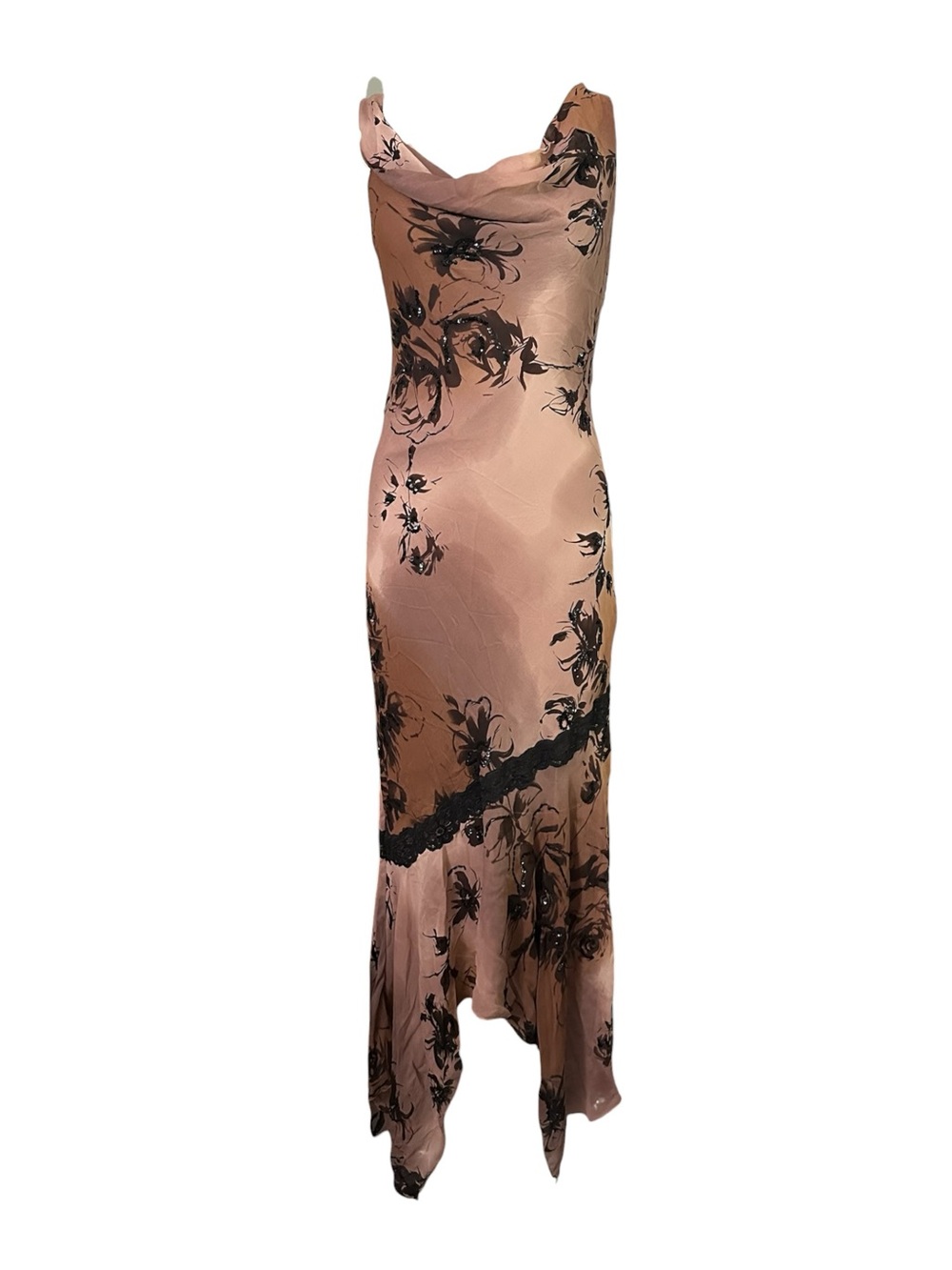 ADRIANNA PAPELL Silk Beaded Handkerchief Fairy Slip Y2K Dress 12